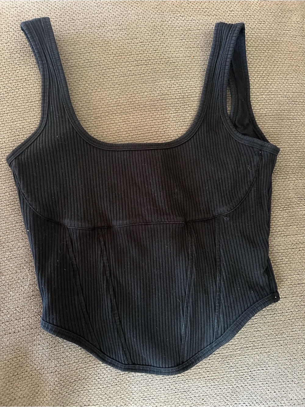 PINK Victoria's Secret Black Ribbed Corset-Style Tank